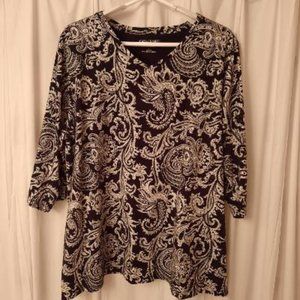 Catherine's Black & White Paisley Tee 1X
